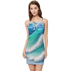 Beautiful Abstract Pastel Ocean Waves Summer Tie Front Dress by GardenOfOphir