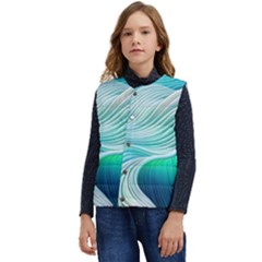Pastel Abstract Waves Pattern Kid s Short Button Up Puffer Vest	 by GardenOfOphir