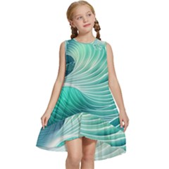 Pink Sky Blue Ocean Waves Kids  Frill Swing Dress by GardenOfOphir