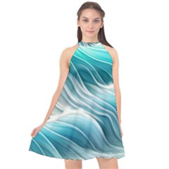 Pastel Blue Ocean Waves Iii Halter Neckline Chiffon Dress  by GardenOfOphir