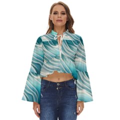 Pastel Blue Ocean Waves Iii Boho Long Bell Sleeve Top