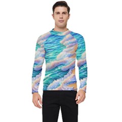 Waves At The Ocean s Edge Men s Long Sleeve Rash Guard by GardenOfOphir