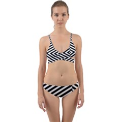 Abstract Lines Pattern Art Design Background Wrap Around Bikini Set