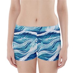 Abstract Blue Ocean Waves Boyleg Bikini Wrap Bottoms by GardenOfOphir