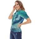 Summer Ocean Waves Women s Short Sleeve Double Pocket Shirt View3
