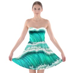 Ocean Waves Design In Pastel Colors Strapless Bra Top Dress by GardenOfOphir