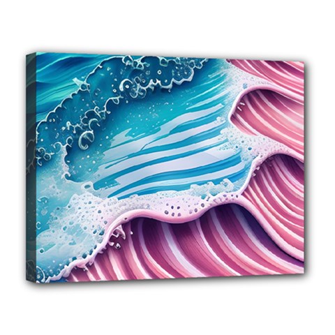 Pink Wave Crashing On The Shore Canvas 14  X 11  (stretched) by GardenOfOphir