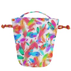 Feathers Pattern Background Colorful Plumage Drawstring Bucket Bag