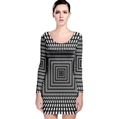 Focus Squares Optical Illusion Background Pattern Long Sleeve Velvet Bodycon Dress