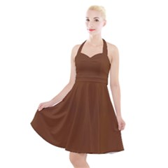 Caramel Cafe Brown	 - 	halter Party Swing Dress by ColorfulDresses