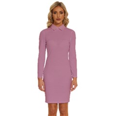 Cashmere Rose Pink	 - 	long Sleeve Shirt Collar Bodycon Dress by ColorfulDresses