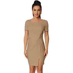Lion Brown	 - 	fitted Knot Split End Bodycon Dress by ColorfulDresses