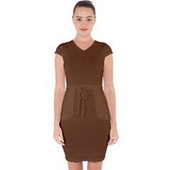 Caramel Brown	 - 	capsleeve Drawstring Dress by ColorfulDresses