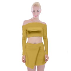 Lemon Curry Yellow	 - 	off Shoulder Top With Mini Skirt Set by ColorfulWomensWear