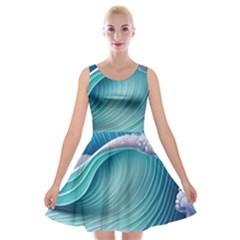 Pastel Sea Waves Velvet Skater Dress by GardenOfOphir