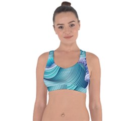 Pastel Sea Waves Cross String Back Sports Bra by GardenOfOphir