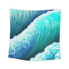 Abstract Waves In Blue And Green Square Tapestry (small) by GardenOfOphir