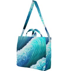 Abstract Waves In Blue And Green Square Shoulder Tote Bag by GardenOfOphir