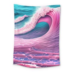 Pink Waves On The Beach Ii Medium Tapestry by GardenOfOphir
