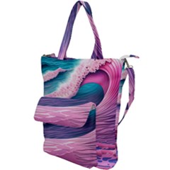 Pink Waves On The Beach Ii Shoulder Tote Bag by GardenOfOphir