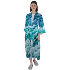 Waves On The Ocean Ii Maxi Satin Kimono by GardenOfOphir