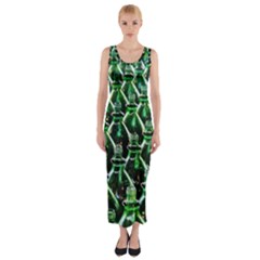 Bottles Green Drink Pattern Soda Refreshment Fitted Maxi Dress