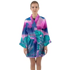 Pink Waves On The Beach Long Sleeve Satin Kimono by GardenOfOphir