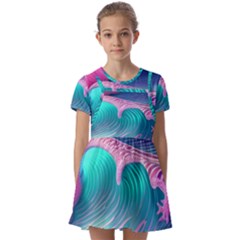 Pink Waves On The Beach Kids  Short Sleeve Pinafore Style Dress by GardenOfOphir