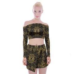 Pattern Seamless Gold 3d Abstraction Ornate Off Shoulder Top With Mini Skirt Set