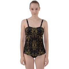 Pattern Seamless Gold 3d Abstraction Ornate Twist Front Tankini Set by Ravend