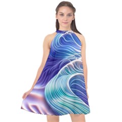 Majestic Ocean Waves Halter Neckline Chiffon Dress  by GardenOfOphir