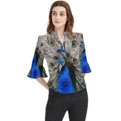 Peacock Bird Animal Feather Nature Colorful Loose Horn Sleeve Chiffon Blouse