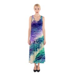 Pastel Hues Ocean Waves Sleeveless Maxi Dress by GardenOfOphir