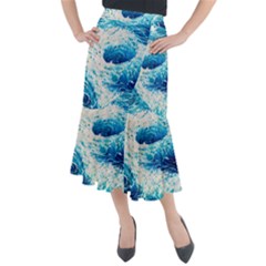 Abstract Blue Ocean Wave Ii Midi Mermaid Skirt by GardenOfOphir