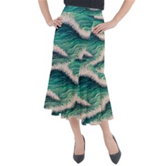 Blue Wave Pattern Midi Mermaid Skirt by GardenOfOphir
