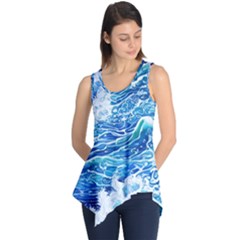 Abstract Blue Wave Sleeveless Tunic by GardenOfOphir