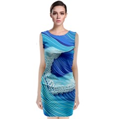 Waves Blue Ocean Sleeveless Velvet Midi Dress by GardenOfOphir