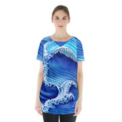 Watercolor Wave Skirt Hem Sports Top by GardenOfOphir