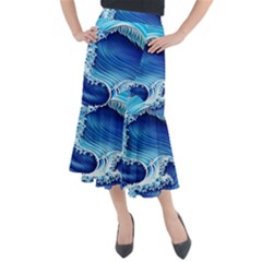 Watercolor Wave Midi Mermaid Skirt by GardenOfOphir