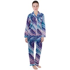 Abstract Pastel Ocean Waves Women s Long Sleeve Satin Pajamas Set	 by GardenOfOphir