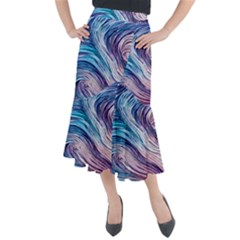 Abstract Pastel Ocean Waves Midi Mermaid Skirt by GardenOfOphir