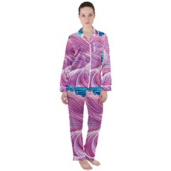 Pink Water Waves Women s Long Sleeve Satin Pajamas Set	 by GardenOfOphir