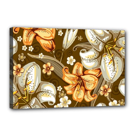 White And Yellow Floral Lilies Background Surface Canvas 18  X 12  (stretched)