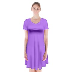 Orchid Purple	 - 	short Sleeve V-neck Flare Dress by ColorfulDresses