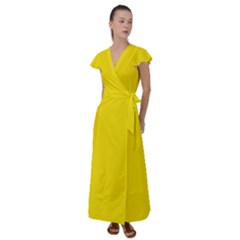 Bumblebee Yellow	 - 	flutter Sleeve Maxi Dress by ColorfulDresses