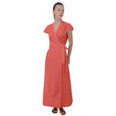 Sun Kissed Coral	 - 	flutter Sleeve Maxi Dress by ColorfulDresses
