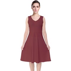 Persian Plum Brown	 - 	v-neck Midi Sleeveless Dress by ColorfulDresses