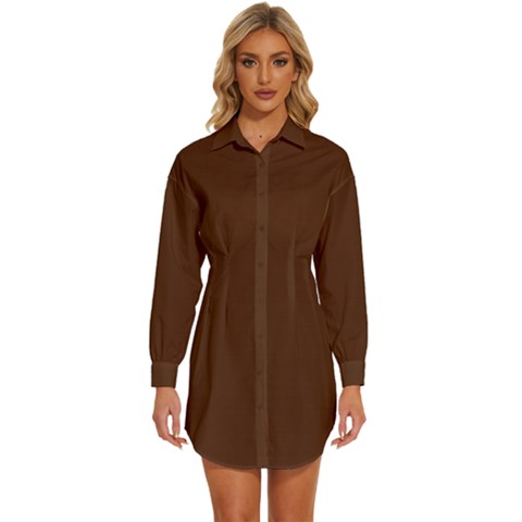 Penny Brown	 - 	long Sleeve Shirt Dress by ColorfulDresses