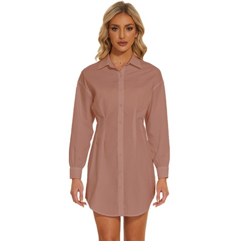 Rose Dawn Brown	 - 	long Sleeve Shirt Dress by ColorfulDresses