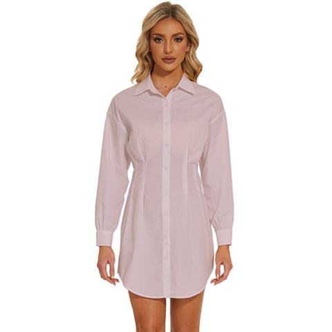 Primrose Pink	 - 	long Sleeve Shirt Dress by ColorfulDresses